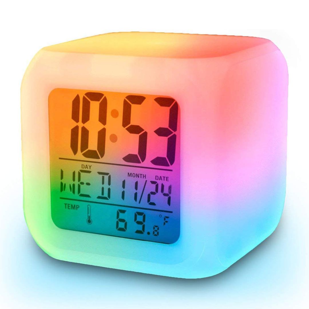 Colourful Cube Digital Clock Alarm Clock 7 LED Color Digital Display